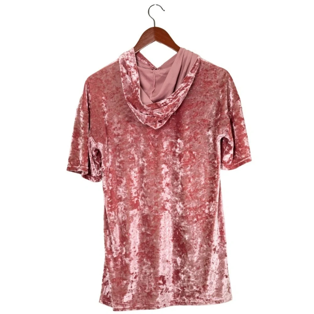 Sisley Crushed Velvet Top Pink Youth XL Girls 90s Benetton Athleisure Italy Cute - Picture 4 of 8